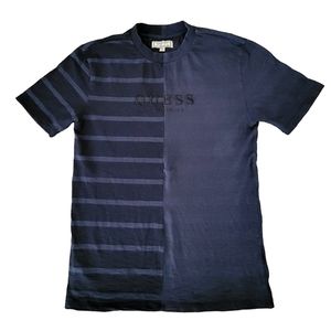 Men's  Guess Originals Embroidered GUESS‎ Stripes Short Sleeves Navy Blue Shirt
